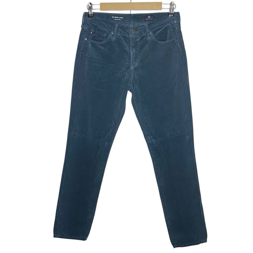 AG Adriano Goldschmied Corduroy Pants Womens 27 Blue Teal Prima Cigarette Cords